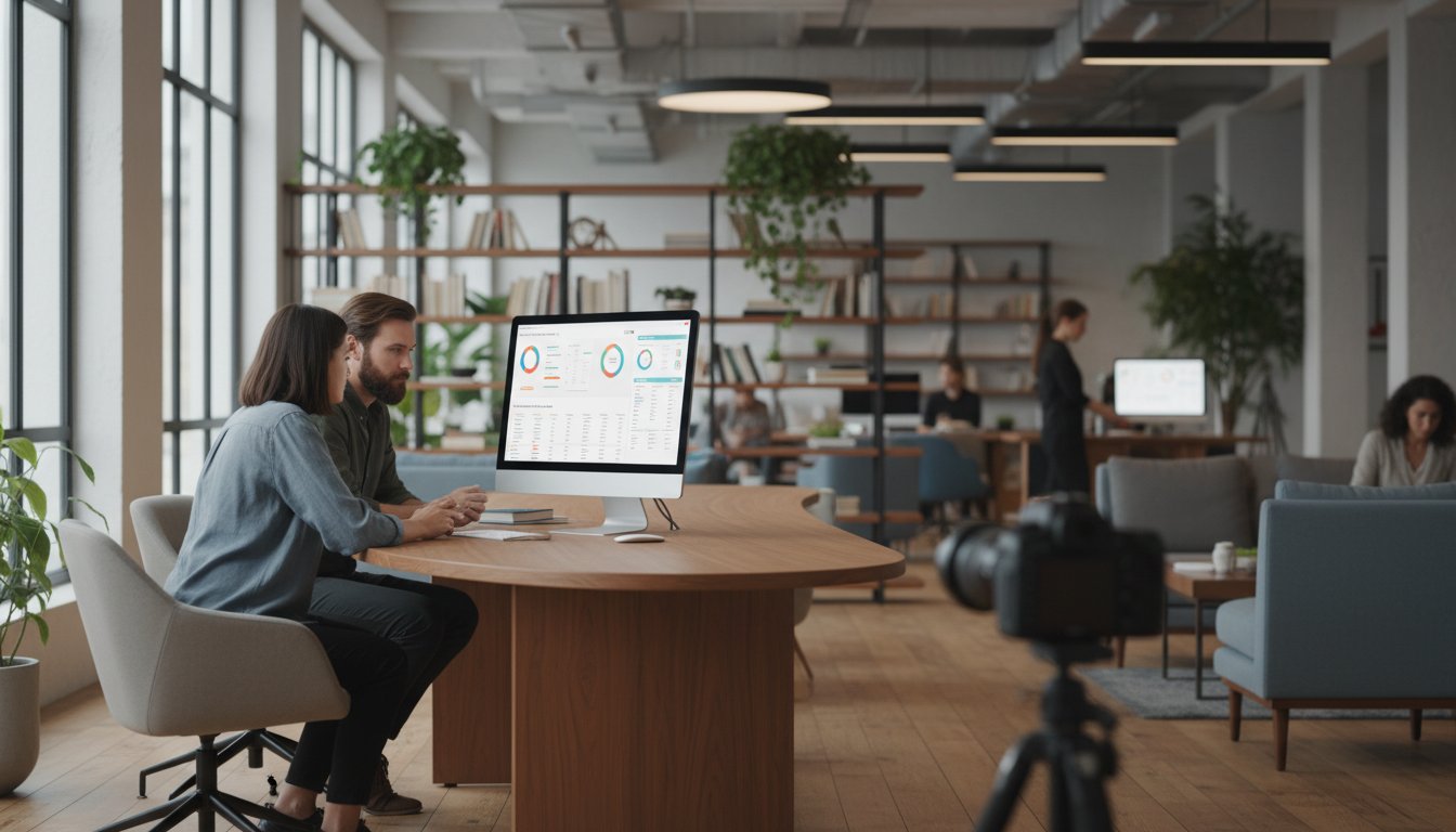 Agence netlinking - bureau professionnel avec stratégie de backlinks affichée sur écran