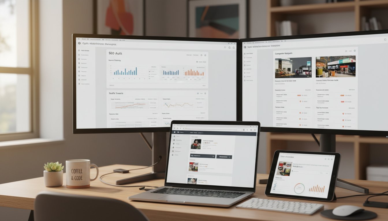 Audit SEO gratuit pour site WordPress et e-commerce - tableau de bord d'analyse