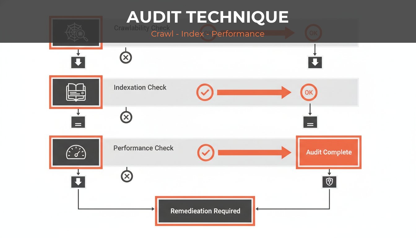 Checklist audit SEO technique - flowchart de vérification