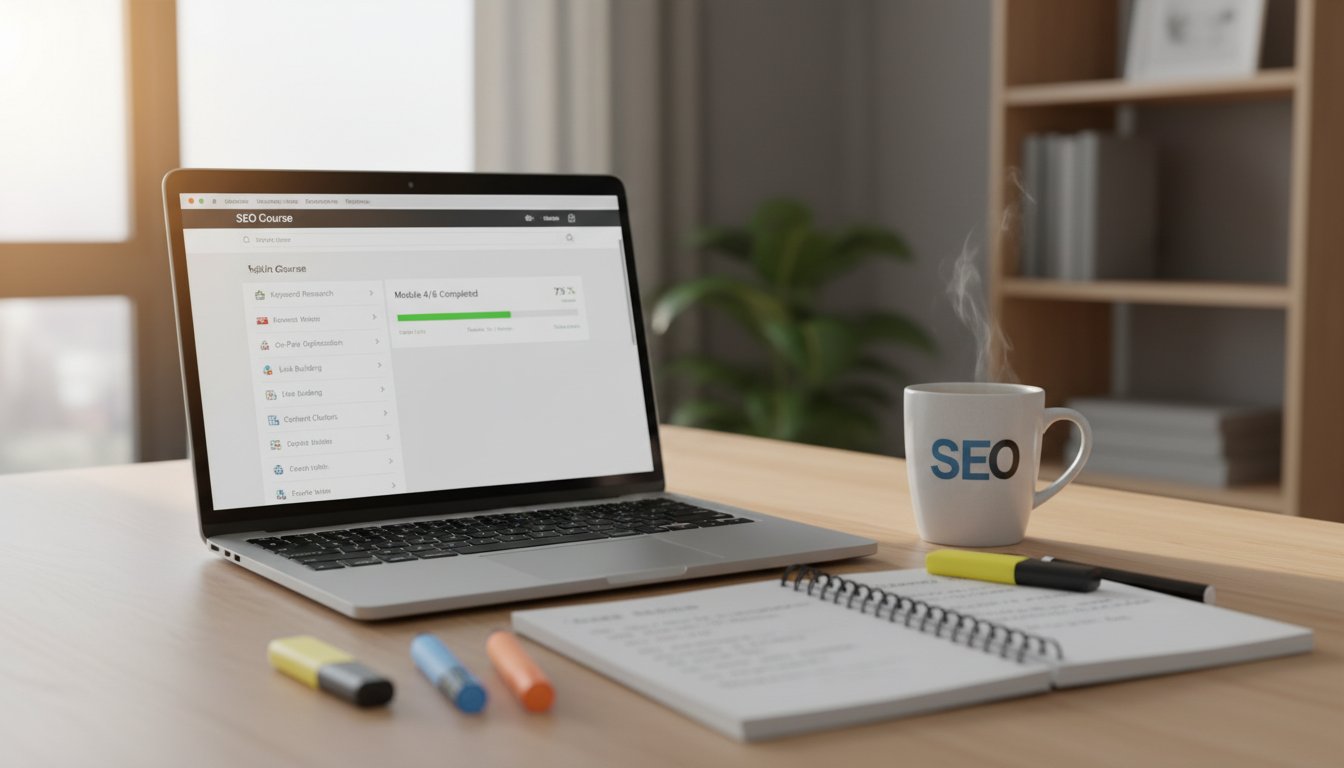 Formation référencement naturel - bureau professionnel avec interface de cours SEO