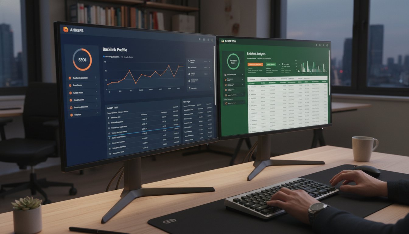 Outil netlinking - comparaison de dashboards SEO sur double écran