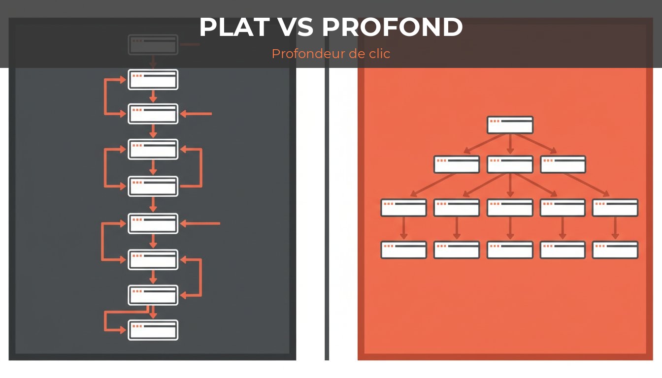 arborescence site web seo - schéma comparant structure plate et structure profonde
