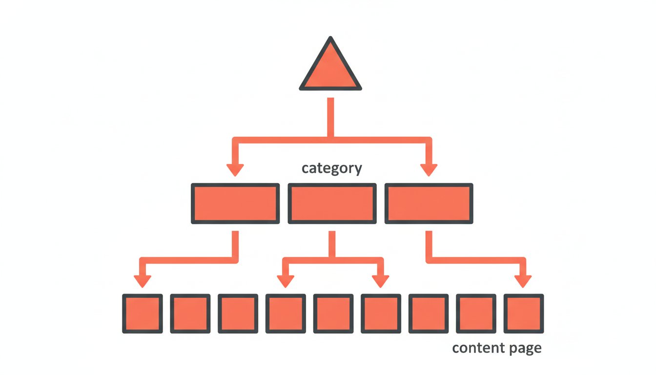 Structure site SEO optimale - schéma d'arborescence pyramidale en trois niveaux