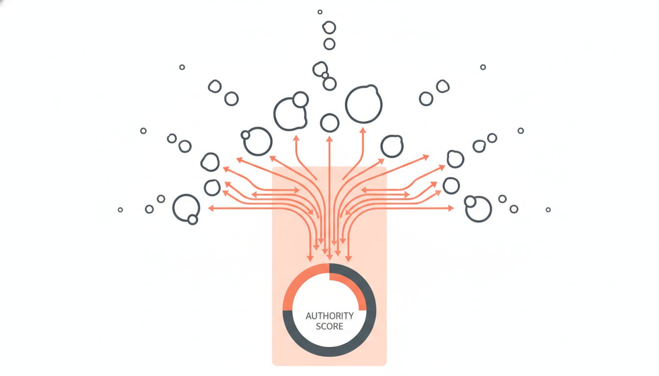 Domain authority Moz - plusieurs signaux de liens convergent vers une jauge de score unique
