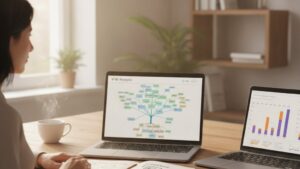 SEOQuantum avis - consultant SEO analysant le tableau de bord semantique de l outil francais