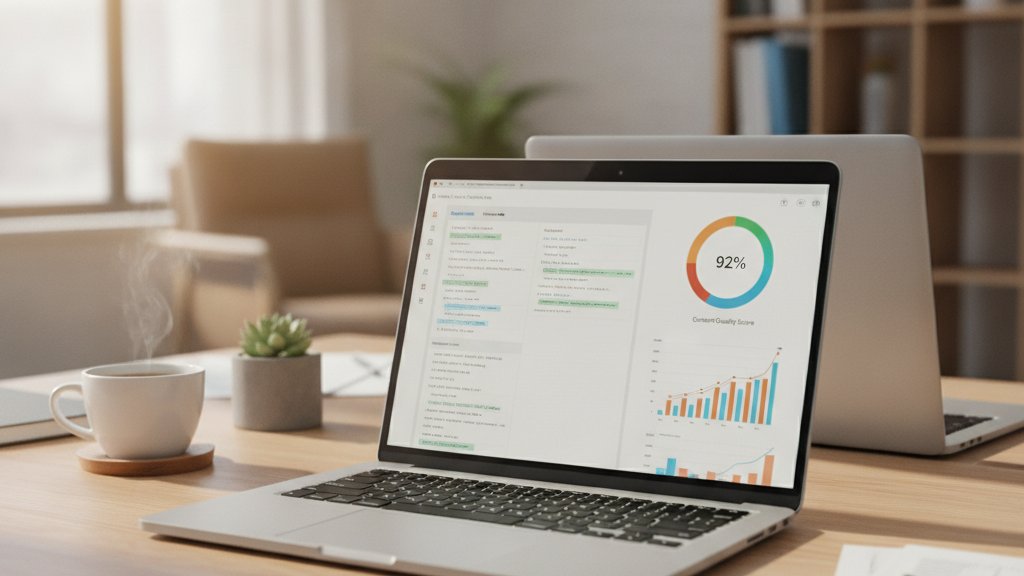 SEOQuantum avis - score d'optimisation sémantique et suggestions de champ lexical dans l'éditeur