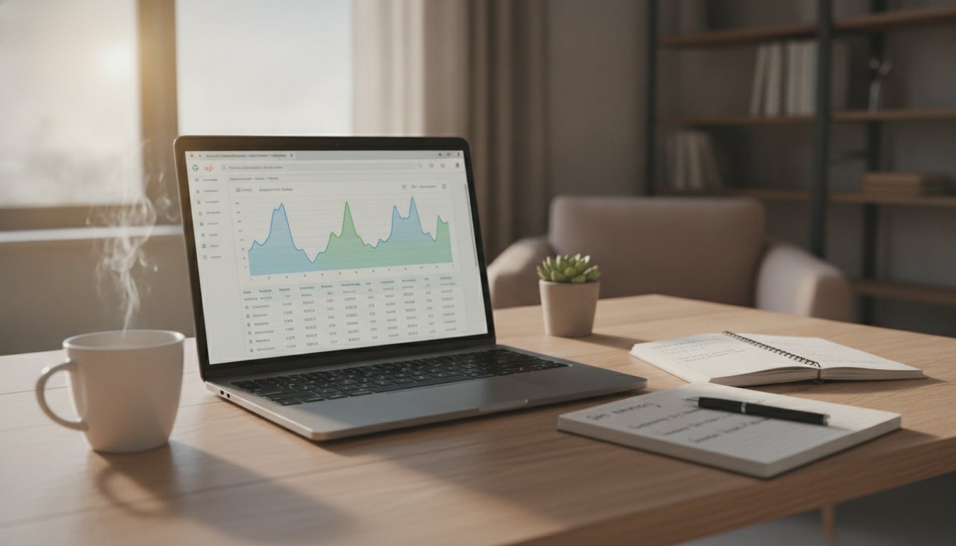 Référencement naturel Google gratuit - dashboard Search Console sur ordinateur portable